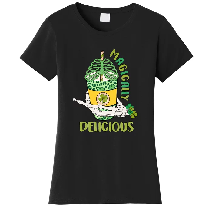 Magically Delicious Retro Shamrock Coffee Latte Patricks Day Women's T-Shirt