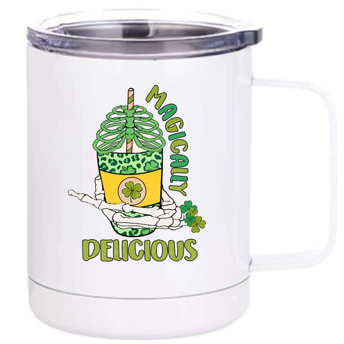 Magically Delicious Retro Shamrock Coffee Latte Patricks Day Front & Back 12oz Stainless Steel Tumbler Cup