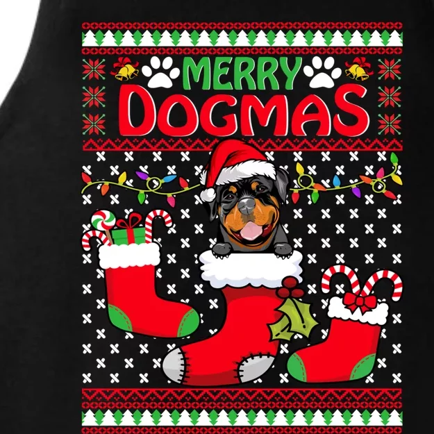 Merry Dogmas Rottweiler Dog Funny Ugly Christmas Xmas Funny Gift Ladies Tri-Blend Wicking Tank