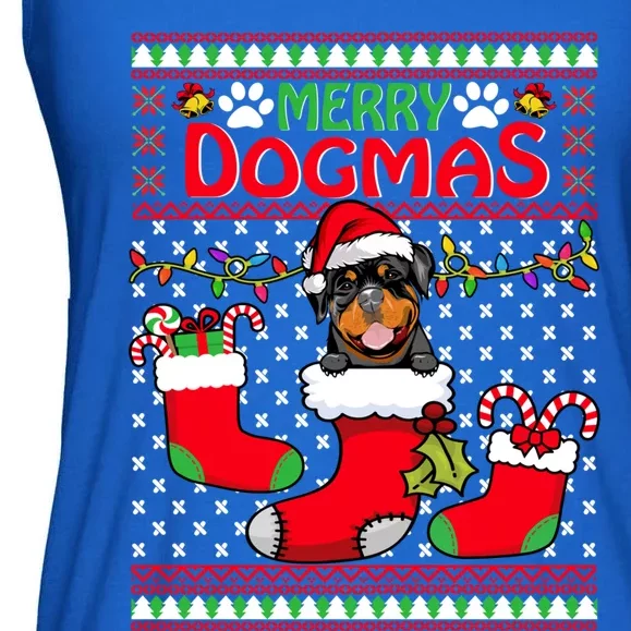 Merry Dogmas Rottweiler Dog Funny Ugly Christmas Xmas Funny Gift Ladies Essential Flowy Tank