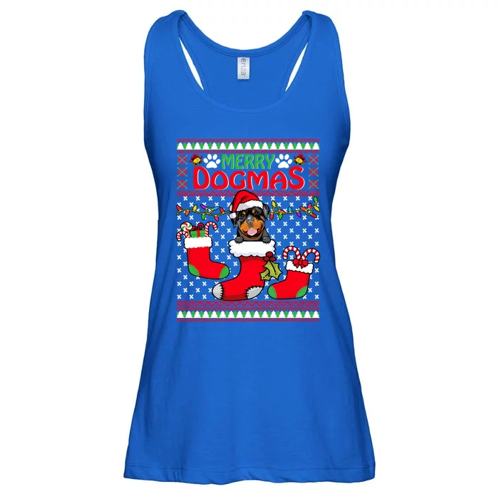 Merry Dogmas Rottweiler Dog Funny Ugly Christmas Xmas Funny Gift Ladies Essential Flowy Tank