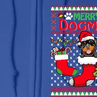 Merry Dogmas Rottweiler Dog Funny Ugly Christmas Xmas Funny Gift Full Zip Hoodie