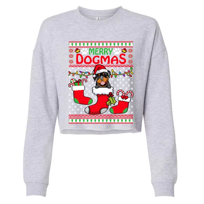 Merry Dogmas Rottweiler Dog Funny Ugly Christmas Xmas Funny Gift Cropped Pullover Crew