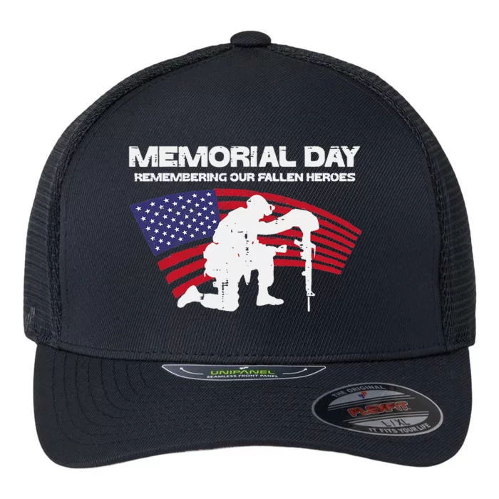 Memorial Day Remembering Our Fallen Heroes US Flag Patriotic Flexfit Unipanel Trucker Cap