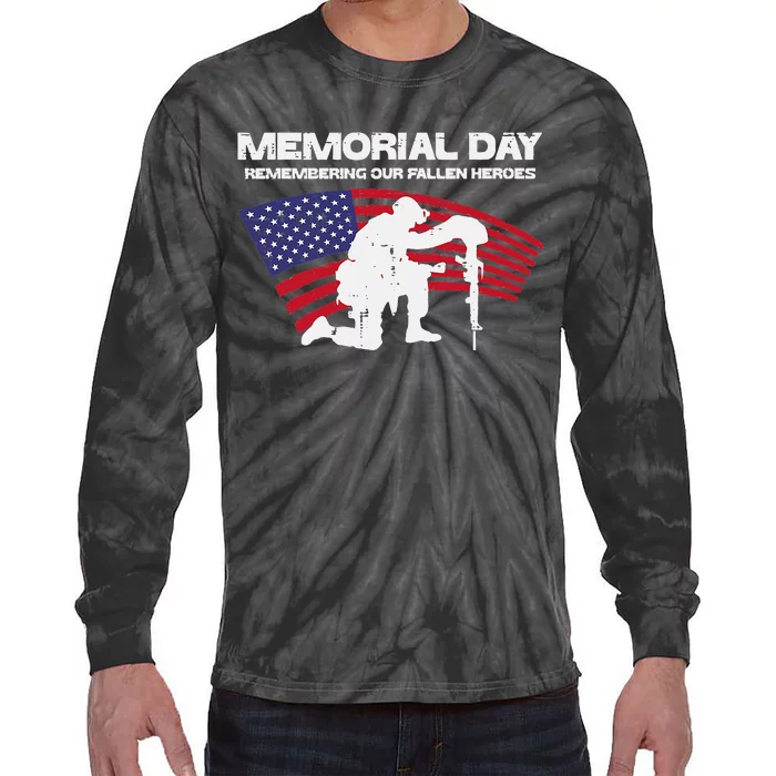 Memorial Day Remembering Our Fallen Heroes US Flag Patriotic Tie-Dye Long Sleeve Shirt