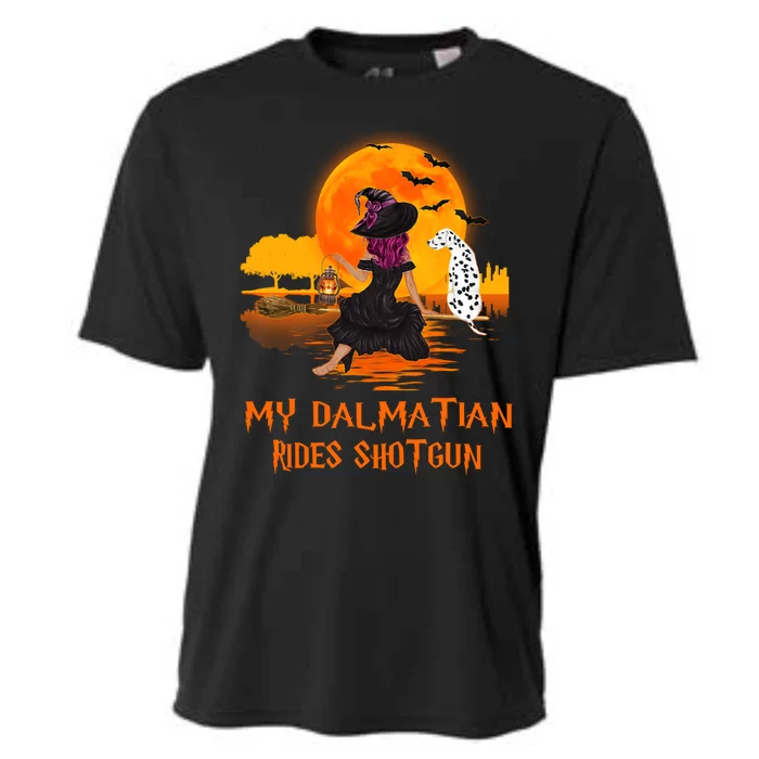 My Dalmatian Rides Shotgun Dog And Witch Funny Halloween Cool Gift Cooling Performance Crew T-Shirt