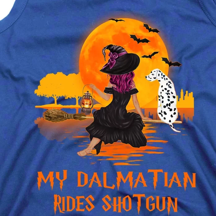 My Dalmatian Rides Shotgun Dog And Witch Funny Halloween Cool Gift Tank Top