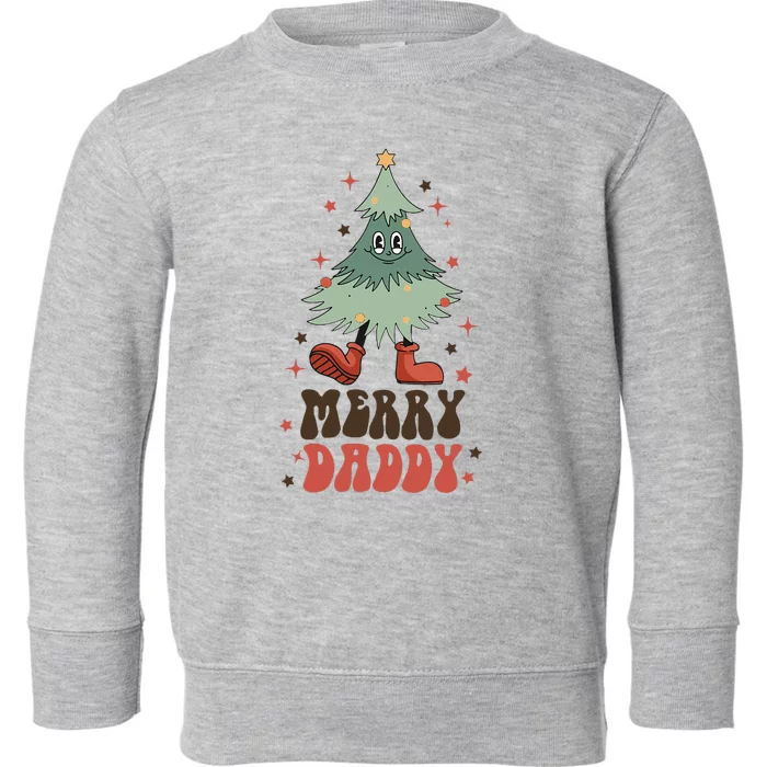 Merry Daddy Retro Christmas Tree Face Groovy Matching Family Toddler Sweatshirt