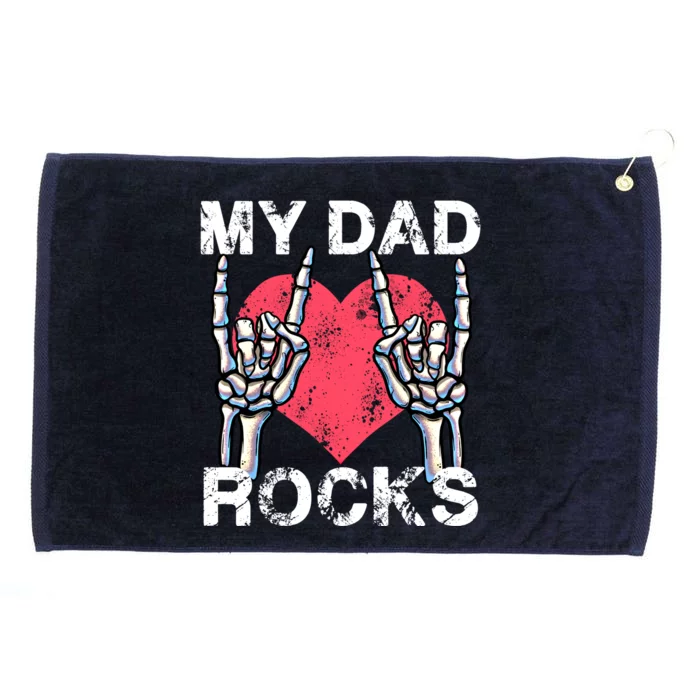 My Dad Rocks Lets Rock Rock And Roll Vintage Retro Daddy Concert Funny Gift Grommeted Golf Towel