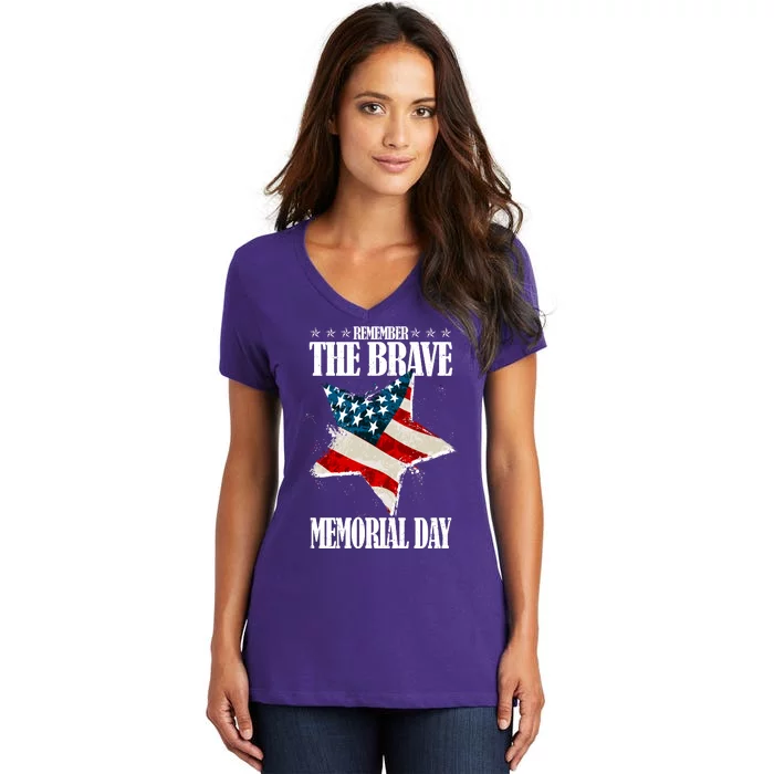 Memorial Day Remember The Brave Women's V-Neck T-Shirt