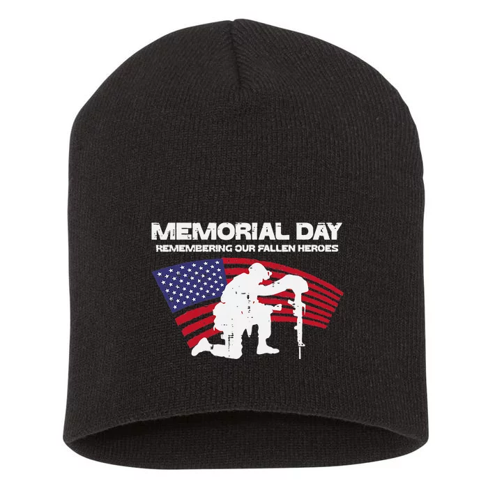 Memorial Day Remembering Our Fallen Heroes US Flag Patriotic Short Acrylic Beanie