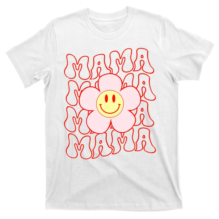 Mother Day Retro Happy Face Mama Groovy Daisy Flower Smile Face Trendy T-Shirt