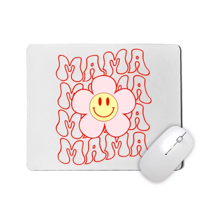 Mother Day Retro Happy Face Mama Groovy Daisy Flower Smile Face Trendy Mousepad