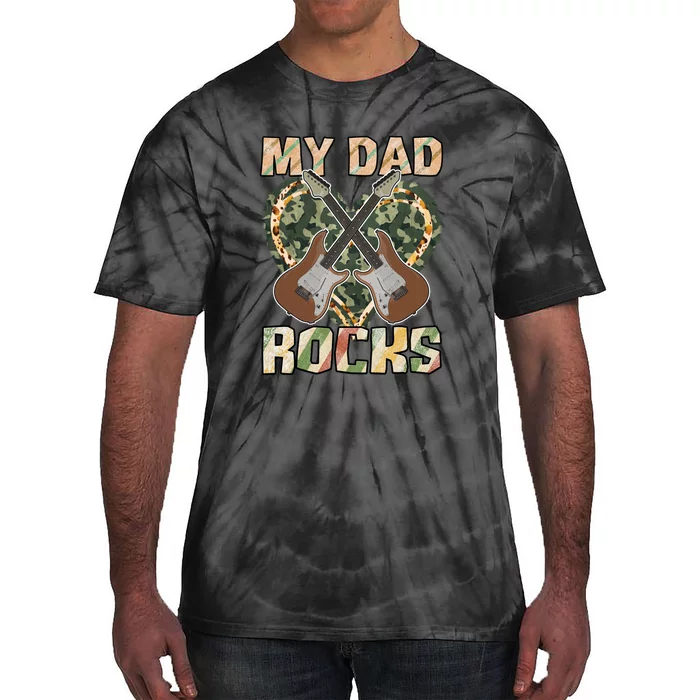 My Dad Rocks Guitar Music Heart Camo Father's Day Tie-Dye T-Shirt