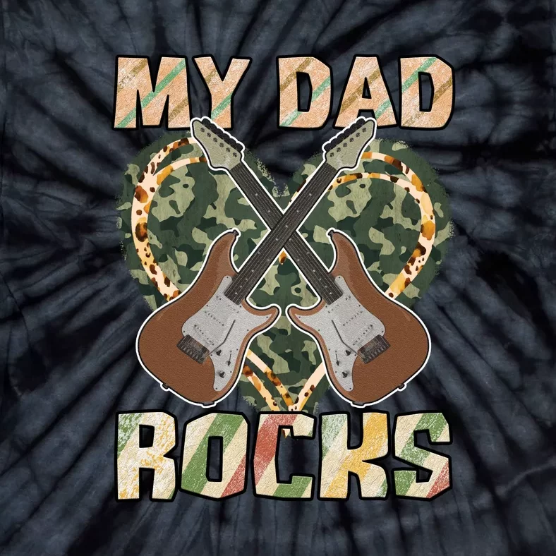 My Dad Rocks Guitar Music Heart Camo Father's Day Tie-Dye T-Shirt