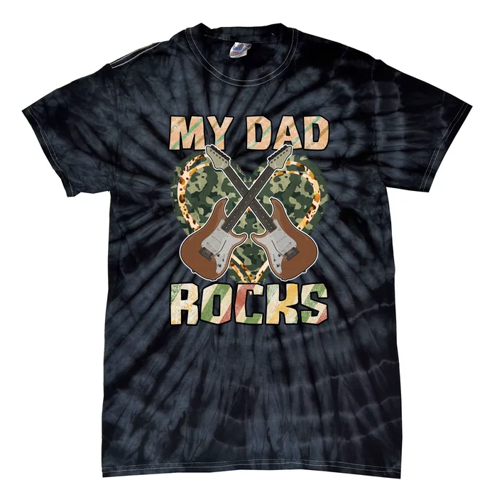 My Dad Rocks Guitar Music Heart Camo Father's Day Tie-Dye T-Shirt