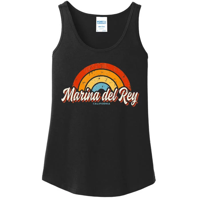 Marina Del Rey California Ca Vintage Rainbow Retro 70s Ladies Essential Tank