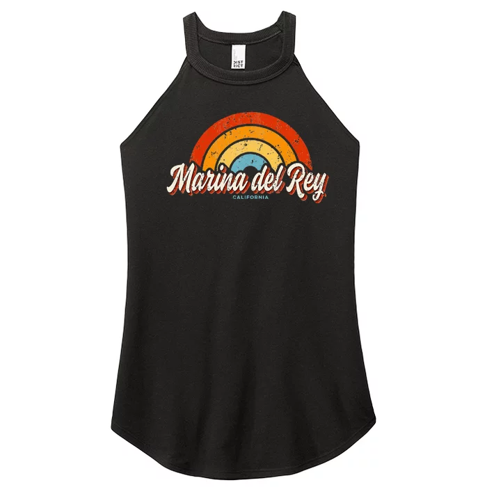 Marina Del Rey California Ca Vintage Rainbow Retro 70s Women’s Perfect Tri Rocker Tank