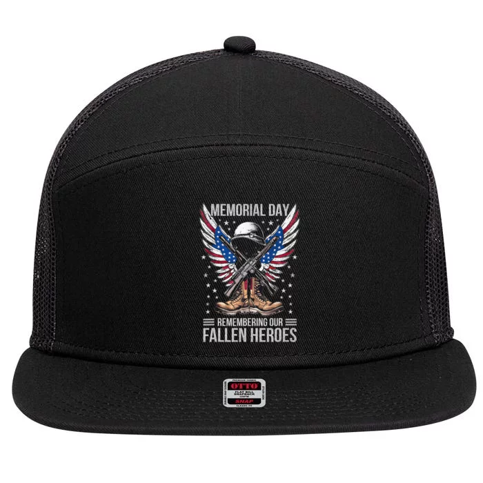 Memorial Day Remember The Fallen Veteran Military 7 Panel Mesh Trucker Snapback Hat