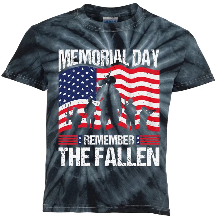 Memorial Day Remember the Proud Veteran Military Vintage Kids Tie-Dye T-Shirt