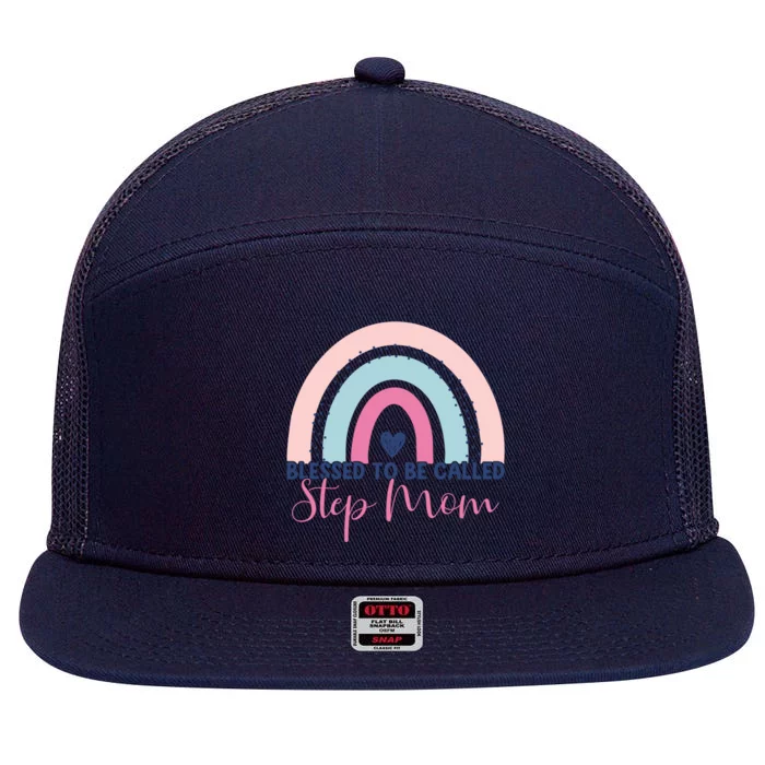 Mothers Day Step Mom Blessed To Be Called Step Mom Rainbow Funny Gift 7 Panel Mesh Trucker Snapback Hat