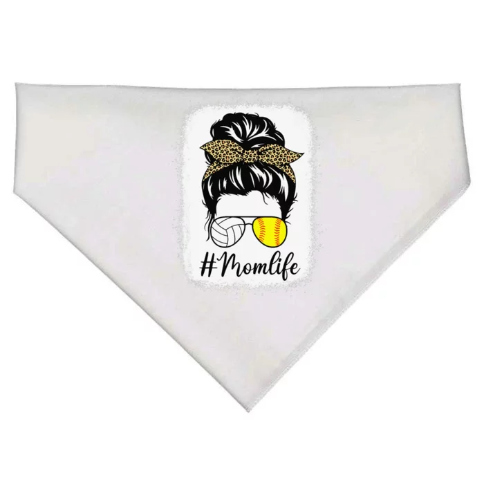 Mother's Day Softball And Volleyball Mom Life Messy Bun USA-Made Doggie Bandana