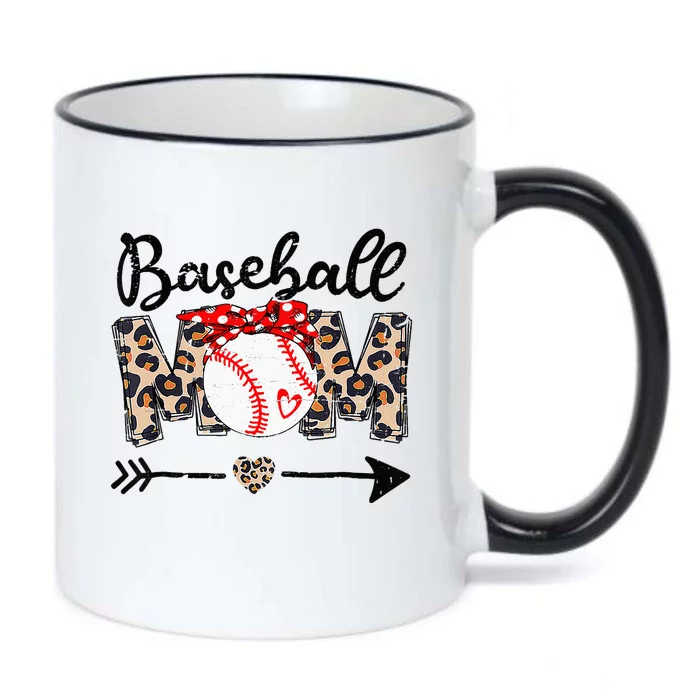 Mother's Day Softball Baseball Cool Mom Leopard Heart Black Color Changing Mug