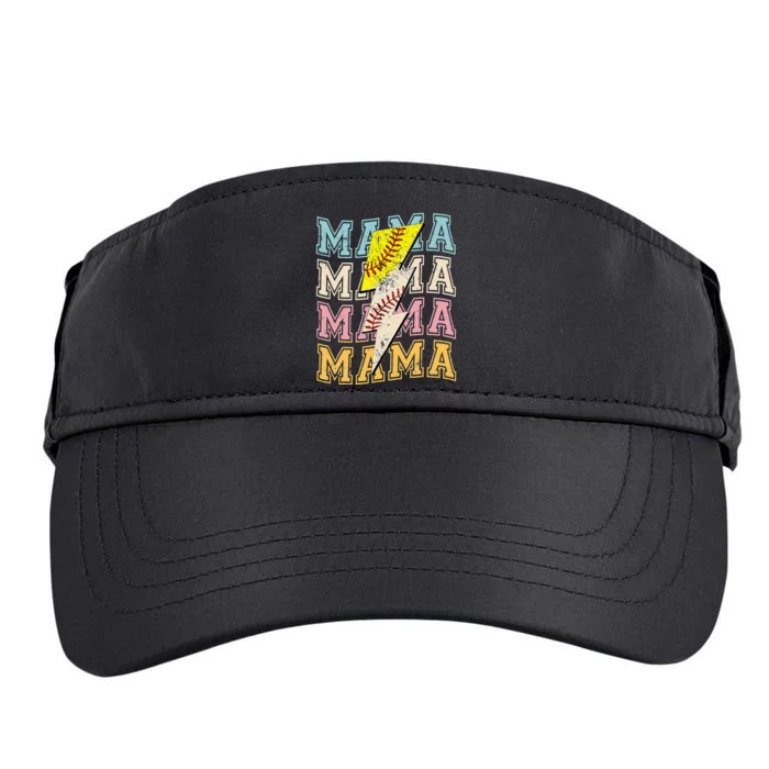 Mothers Day Softball Baseball Groovy Mom Mama Lightning Bolt Adult Drive Performance Visor