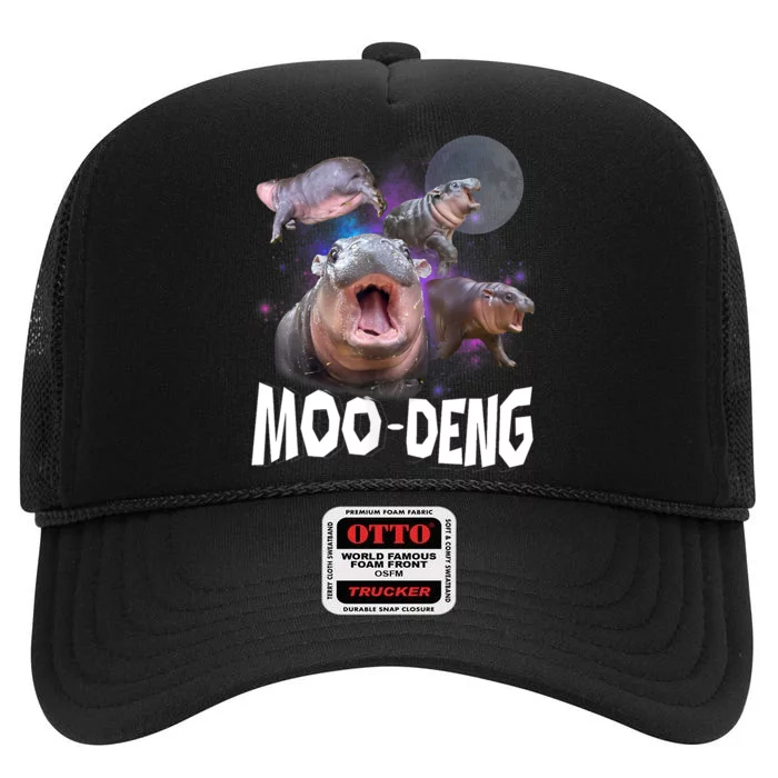 Moo Deng Space Hippo High Crown Mesh Trucker Hat