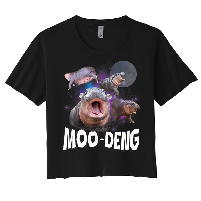 Moo Deng Space Hippo Women's Crop Top Tee