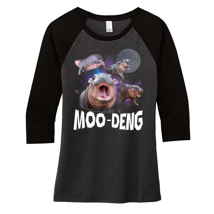 Moo Deng Space Hippo Women's Tri-Blend 3/4-Sleeve Raglan Shirt