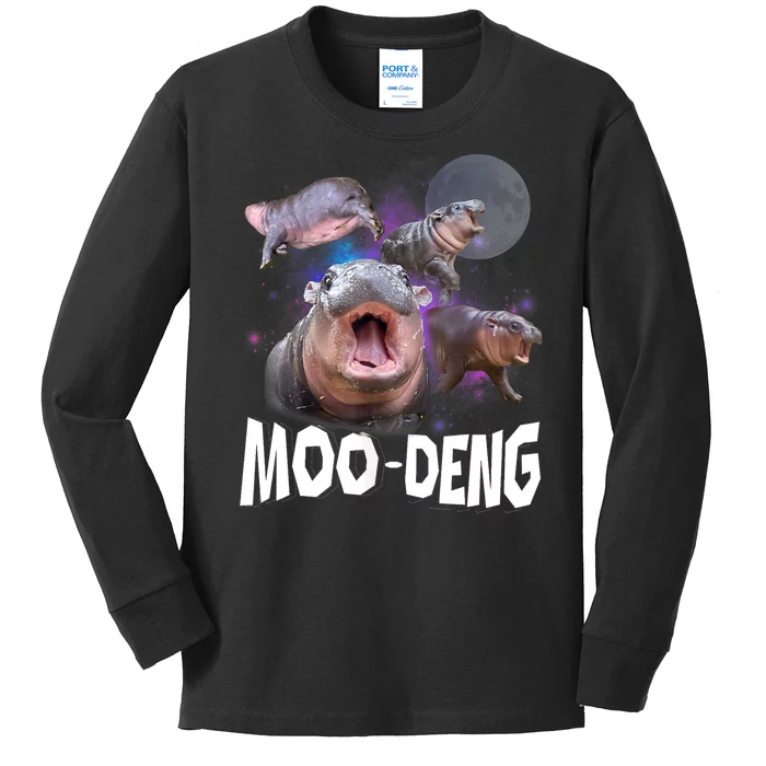 Moo Deng Space Hippo Kids Long Sleeve Shirt