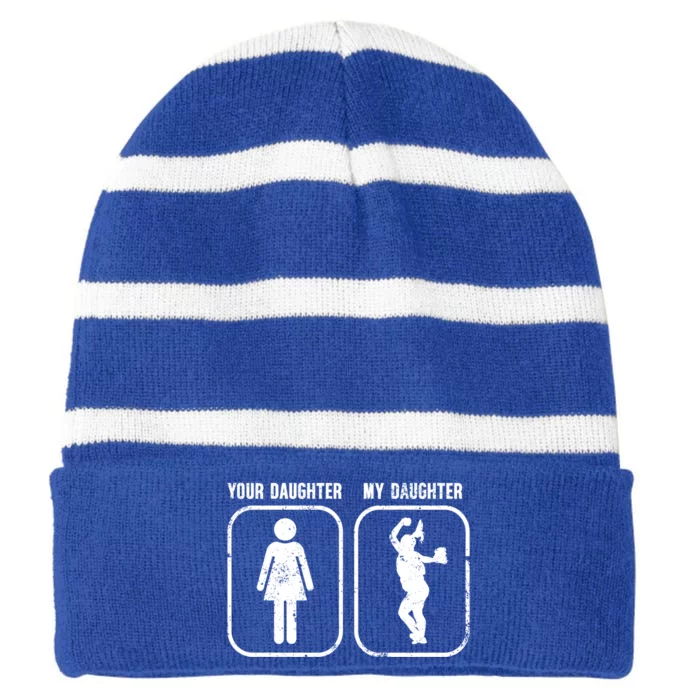 My Daughter Softball Dad Of A Softball Player Father Gift Striped Beanie with Solid Band