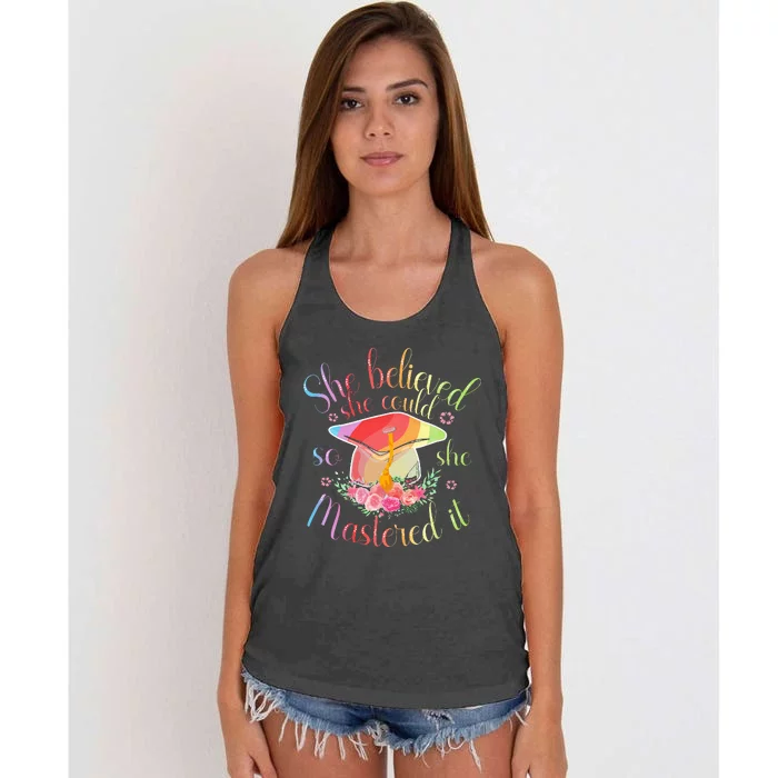 Master Degree She Believed She Could So She Mastered It Women's Knotted Racerback Tank