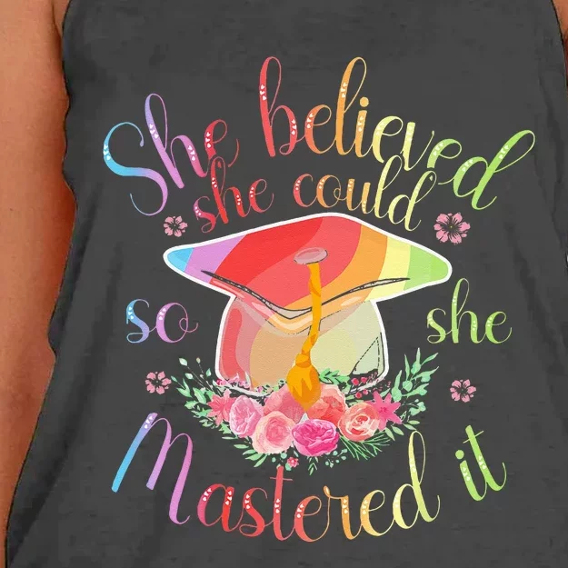 Master Degree She Believed She Could So She Mastered It Women's Knotted Racerback Tank