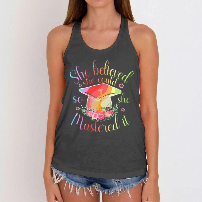 Master Degree She Believed She Could So She Mastered It Women's Knotted Racerback Tank