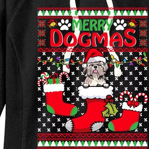 Merry Dogmas Shih Tzu Dog Funny Ugly Christmas Xmas Gift Women's Fleece Hoodie