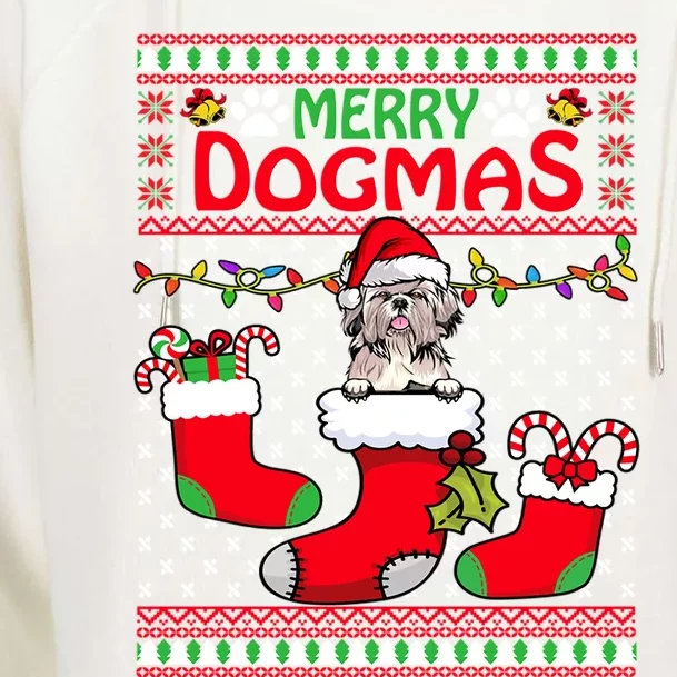 Merry Dogmas Shih Tzu Dog Funny Ugly Christmas Xmas Gift Womens Funnel Neck Pullover Hood