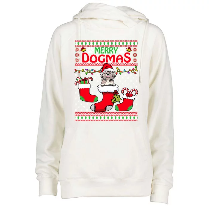 Merry Dogmas Shih Tzu Dog Funny Ugly Christmas Xmas Gift Womens Funnel Neck Pullover Hood