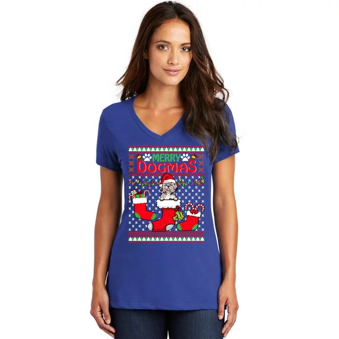 Merry Dogmas Shih Tzu Dog Funny Ugly Christmas Xmas Gift Women's V-Neck T-Shirt