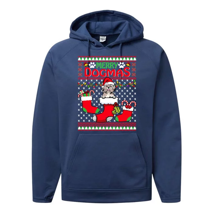 Merry Dogmas Shih Tzu Dog Funny Ugly Christmas Xmas Gift Performance Fleece Hoodie