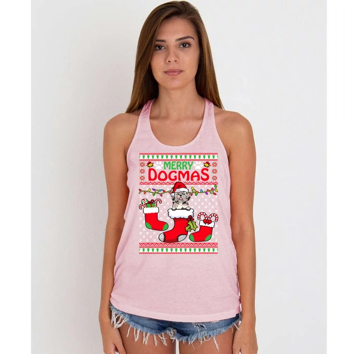 Merry Dogmas Shih Tzu Dog Funny Ugly Christmas Xmas Gift Women's Knotted Racerback Tank