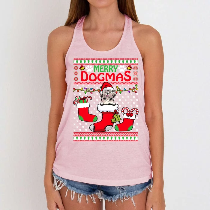 Merry Dogmas Shih Tzu Dog Funny Ugly Christmas Xmas Gift Women's Knotted Racerback Tank