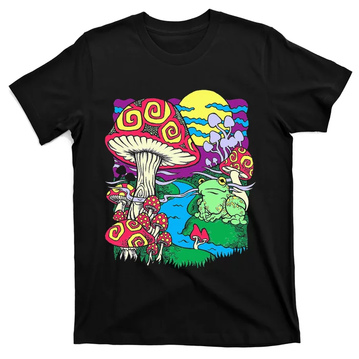 Mushroom dream Trippy Mushroom and frog hippie vinatge retro T-Shirt