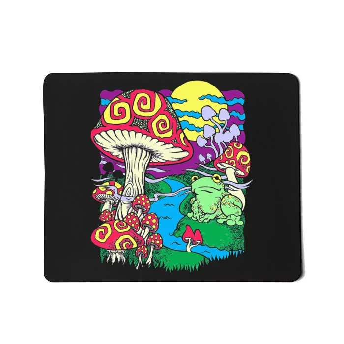 Mushroom dream Trippy Mushroom and frog hippie vinatge retro Mousepad