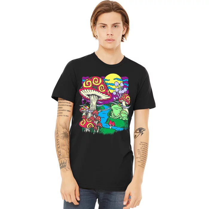 Mushroom dream Trippy Mushroom and frog hippie vinatge retro Premium T-Shirt