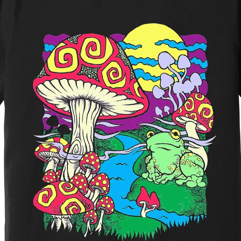 Mushroom dream Trippy Mushroom and frog hippie vinatge retro Premium T-Shirt