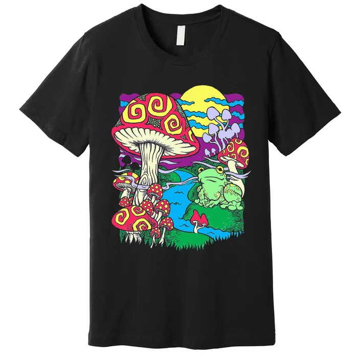 Mushroom dream Trippy Mushroom and frog hippie vinatge retro Premium T-Shirt