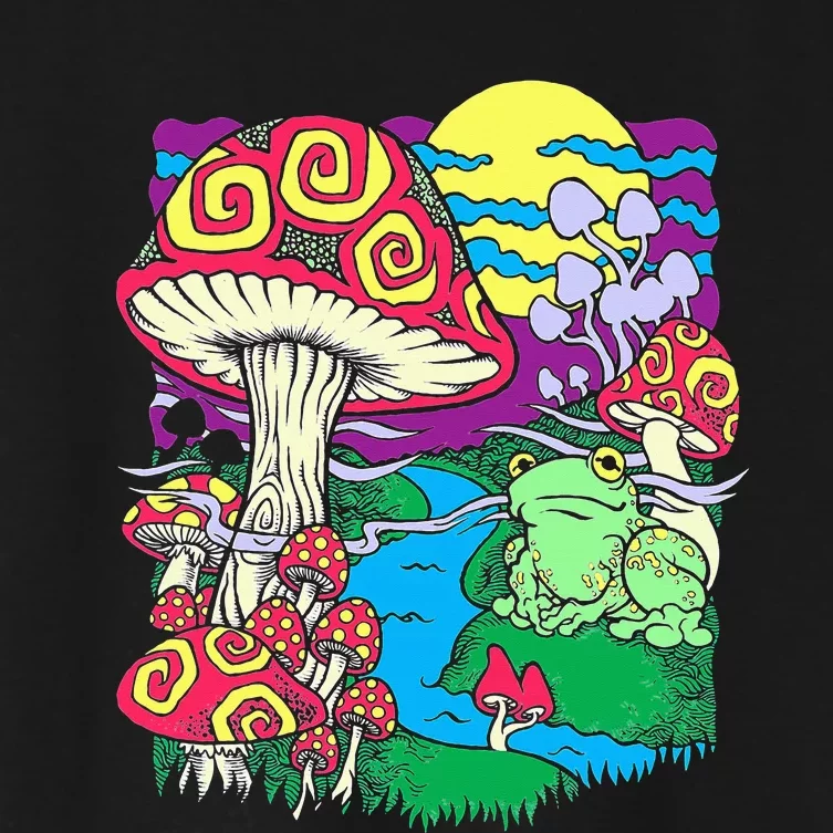 Mushroom dream Trippy Mushroom and frog hippie vinatge retro Women's Crop Top Tee