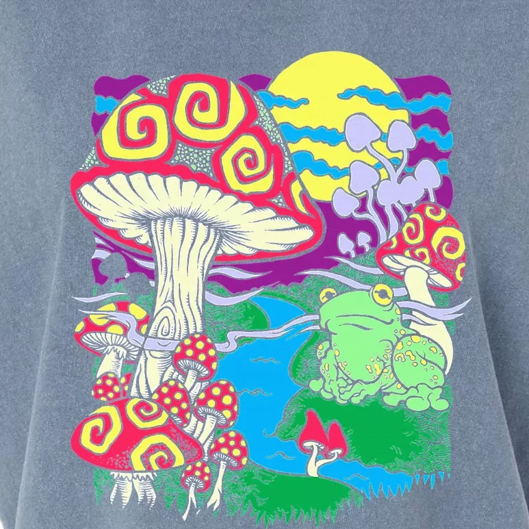 Mushroom dream Trippy Mushroom and frog hippie vinatge retro Garment-Dyed Women's Muscle Tee